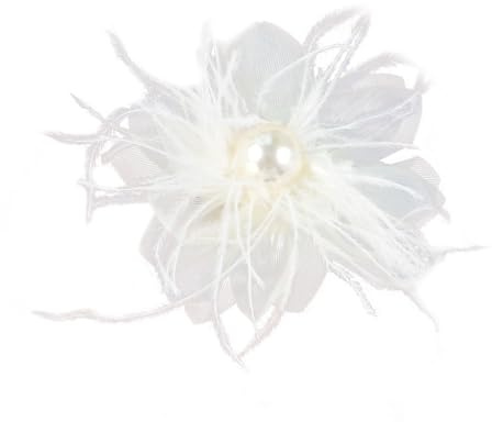 85 mm Spilla da donna elegante con piume di fiore con perle di conchiglia in rete clip per capelli, spilla da balia, accessorio per matrimonio, festa, cocktail, derby, charm per lei (bianco)