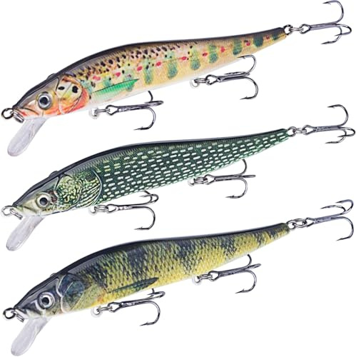 TABKSOLA Wobbler Hecht Set,12 cm/13,5 G Minnow con revestimiento biomimético, flotante, ideal para pescadores de tiro medio a ancho.