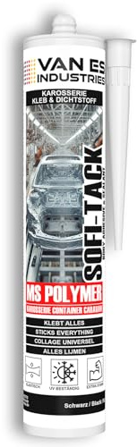 VE-INDUSTRIES MS-Polymer Dicht- & Karosserieklebstoff – Dauerelastisch, UV-beständig, überstreichbar, für Bau, Fassade, Naturstein, Caravan und Container – 290 ml Kartusche, Schwarz | SOFI-TACK