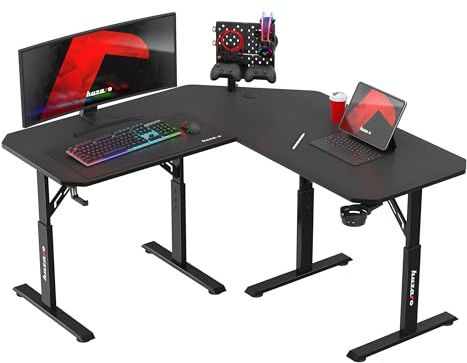 huzaro Hero 7.3 Eckschreibtisch 140x80 cm - Manuell höhenverstellbar | Platzsparendes Eckdesign für aufgeräumtes Setup - Robuste Oberfläche - Stabiler Gaming Tisch - Homeoffice und Lernen