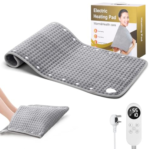Heating Pad, 100*50cm Large Electric Heat Pad for Back Neck Shoulder Belly Pain Relief, Fast Heated Blanket with 30 Temperature Levels & 12 Time Settings, Auto Shut Off, Foot Warmer, Machine Washable