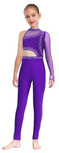 CHICTRY Body Danza Classica Ragazze Leotard per Balletto Monospalla Tuta Intera da Pattinaggio Artistico con Strass Jumpsuit Sportivo Allenamento Tutina Viola 7-8 anni