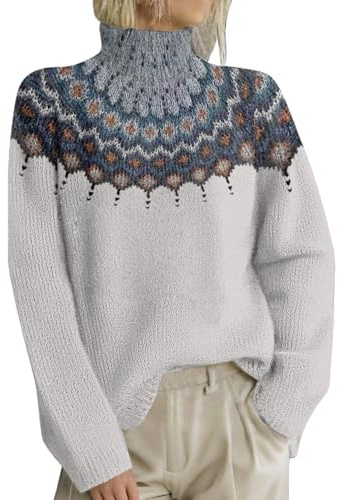 HOOUDO Maglia Manica Lunga Donna,Lunga Maglione Norvegese Casual Maglia Dolcevita Elegante Collo Alto Manica Lunga Pullover Abbigliamento Invernale 2025 Cotone Donna