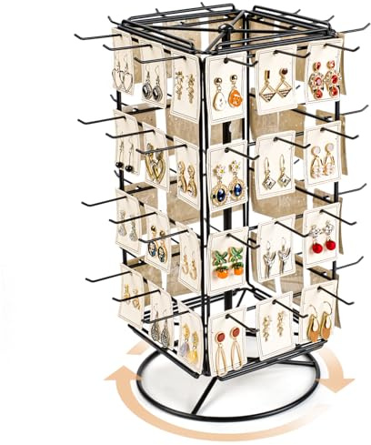 Emfogoo 360° Drehbare Ohrringe Aufbewahrung mit 48 Haken, Holz Schmuck-Display für Verkäufer, Ohrring Ständer für Ohrstecker, Ohrringe, Armbänder, Geschenk für Frauen (Rustikal Braun)