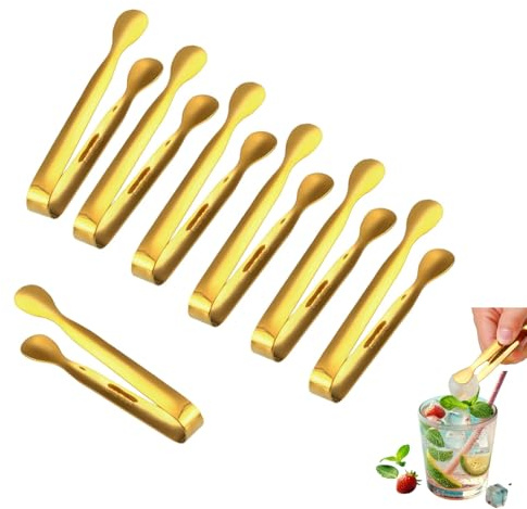 JYJFGSFA 7PCS Mini Buffet Serving Tongs 4.3-Inch Small Sugar Tongs, Stainless Steel Kitchen Tong for Appetizers, Tea Party, Coffee Bar, Desserts(Gold)