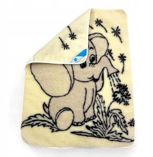 MILTE Flauschige, weiche, warme Kinderdecke aus 100% europäischer Merinowolle, 100 x 135 cm – weiß – mit Elefantenmuster