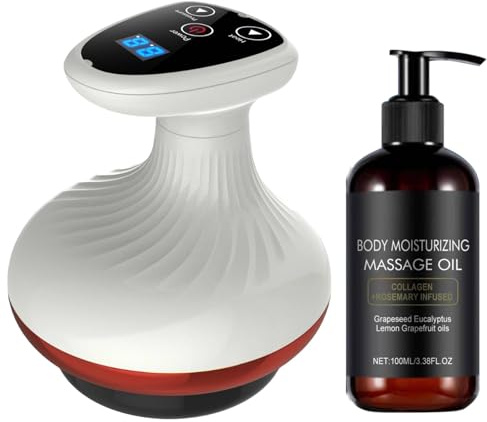 Vacuvia Massage 4-in-1 Massagegerät und Anti Cellulite-Öl Set, Anti Cellulite Massagegerät mit Vakuum Saugmassage und Wärmetherapie für Straffere Haut, Ganzkörper Anwendung Zuhause (Rot)