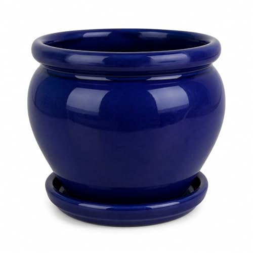 Maceta Coco cerámica Azul Cobalto 23 cm, macetero Decorativo para Plantas Interior Exterior terraza jardín