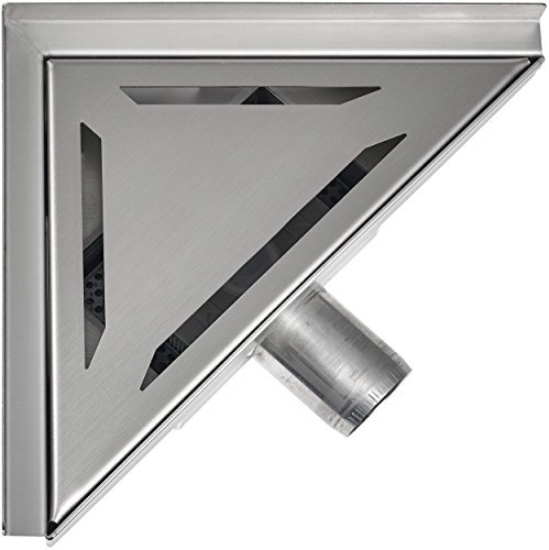 VILSTEIN© Duschrinne, Dreieck, Schlitze, 20x20 cm, Siphon mit Geruchsstop und Haarsieb, Dreieckig, Edelstahl Ablaufrinne, Bodenablauf, Duschablauf, Komplettset mit Bodenbefestigung