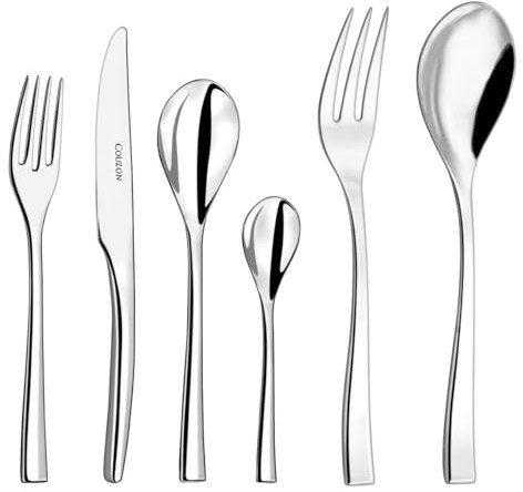 COUZON - Ménagère 50 couverts de table en coffre bois pour 12 personnes - Steel - Acier inoxydable 18/10, Finition Miroir, Epaisseur Forgé - Inox