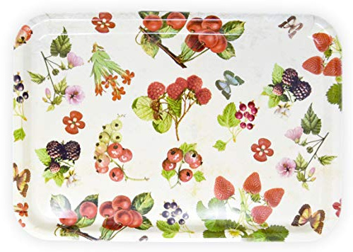 Lashuma Plateau rectangulaire mélaminé Plateau de Service de haute qualité Motif imprimé, Plastique, Baies de la forêt., 45 x 31 cm