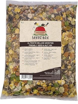 Hamster Seed Nut Feed Mix 1kg - SeedzBox Deluxe Hamster Forage Food - Natural Healthy Food For Pet Hamsters Gerbils and Mice - Sunflower Seeds Peanuts Maize Barley and Vitamin C