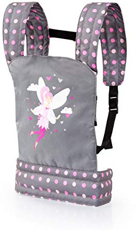 Bayer Design 62266AA Puppentrage EasyCarry, Tragegurt, tragbar Vorne und Hinten, Tragesitz, Puppenzubehör, Kuscheltier u. Puppen, grau mit Fee