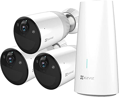 EZVIZ Battery CCTV Camera Systems with Base, No Subscription, Home Security Camera, Solar Panel Compatible, Color Night Vision, IP66, PIR Motion Detection, Two Way Audio, SD Card/Cloud (BC1 B3)