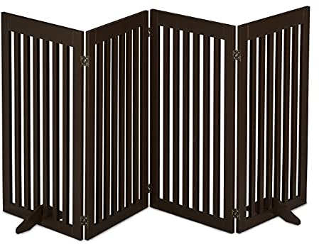 Relaxdays Barrera Seguridad Niños, Valla Protectora Plegable, 92 x 205 cm, Cerca Perros y Mascotas, con Patas, Marrón, Tablero de Fibras