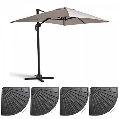 Oviala Parasol déporté inclinable et Rotatif 2x3 m et 4 Dalles lestées Taupe