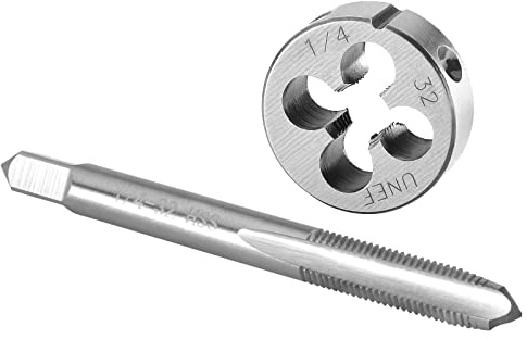 Burkit Ensemble tarauds et filières UNEF 0,6 cm - 32 pour droitier | Taraud de machine 1/4 x 32 UNEF et matrice ronde, utilisé pour couper ou réparer des fils sur métal.