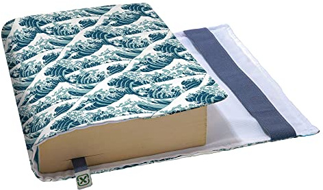 KAPAX FLEX, Réglable Housse de livre,Couverture de livre rigide, Journal Intime, Roman, Tissu lavable,Impermeable, s'adapte à l'épaisseur réglable (VAGUE)