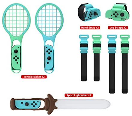 7 in 1 Switch Sports Game Set, für Switch Handle Body Lichtempfindliches Schwert + Sportgurt + Tennisschläger + Armband-Zubehör-Kits