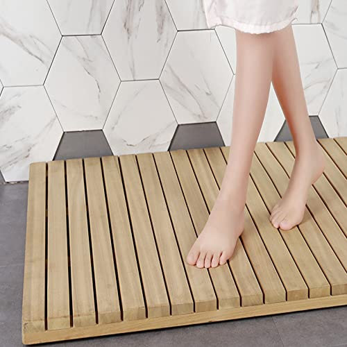 Caillebotis Douche ?Bois,Tapis de Bain de Douche Ou Paillasson en Bois,Tapis Antidérapant Imperméable,Escabeau,Différentes Tailles,pour Salle de Bain,Douche Extérieure,Sauna,Spa (90x70cm/35x28in)