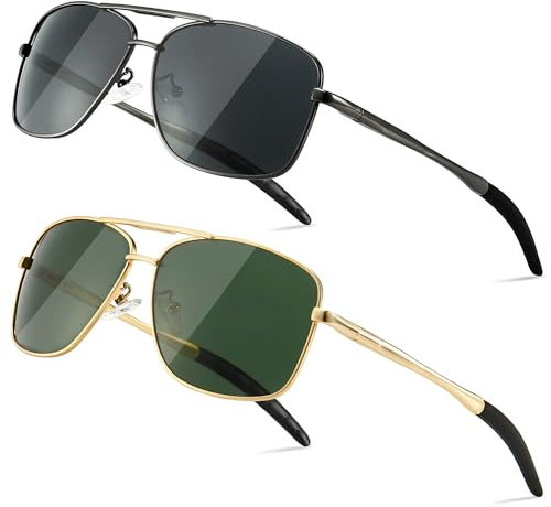 SUNGAIT Polariserade solglasögon för män 100 % UV metallskydd ram cykling golf körning fiske sport, Guld/Grön + Gunmetal/Grå