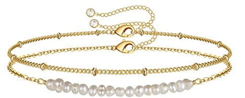 TINGN Geschichtete Perlen Armband für Frauen, 14 Karat Gold Gefüllte Handgefertigte Geschichtete Kleine Perlen Armband Schmuck für Frauen Teenager Geschenke (Kleine Perlen & Satellitenkette)
