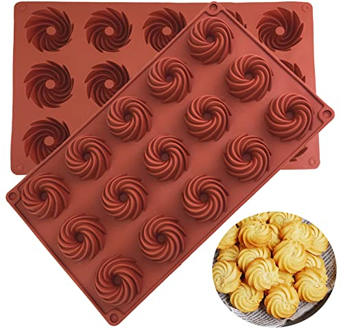 Bustlwor 2 Pcs Petit Moule en Silicone, Moule à Kouglof en Silicone, Moule à Gâteau en Silicone, avec Revêtement Antiadhésif, Pour Muffins, Cupcakes, Brownies, Gâteaux, Pudding (Marron)