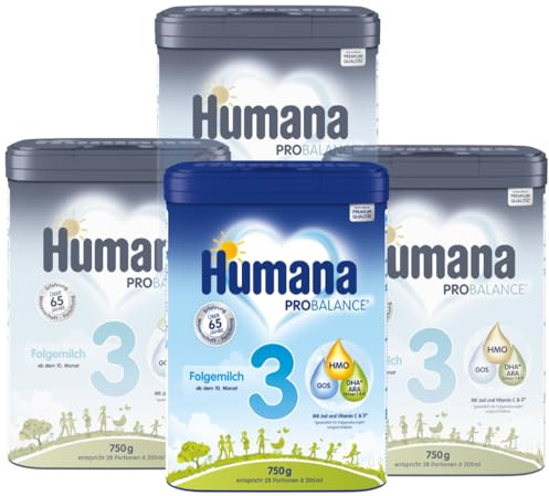 Humana PROBALANCE Folgemilch 3, ab dem 10. Monat, Babynahrung im Anschluss an das Stillen, einer Anfangsnahrung oder einer Folgemilch 2, ideal zum Zufüttern, 4 x 750 g
