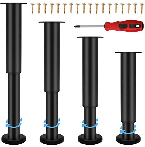 Ticeed 4er Möbelfüße Set 18cm-30cm Einstellbar Stahl Bettfüße Ersatz Stützfüße Tischbeine Mit 18 Pcs Schrauben + 1 Pcs Schraubendreher für Möbel Sofa Bett Nachttisch Schrank Kabinett (Schwarz)