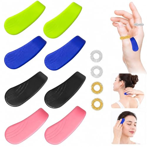FLAVNTEL 8 Pezzi Clip per Digitopressione, 4 Pezzi Massaggiatore per Le Dita, Clip Portatile per Massaggio con Digitopressione, Agopressione Anello Set, Dispositivo Indossabile Mal di Testa Naturali