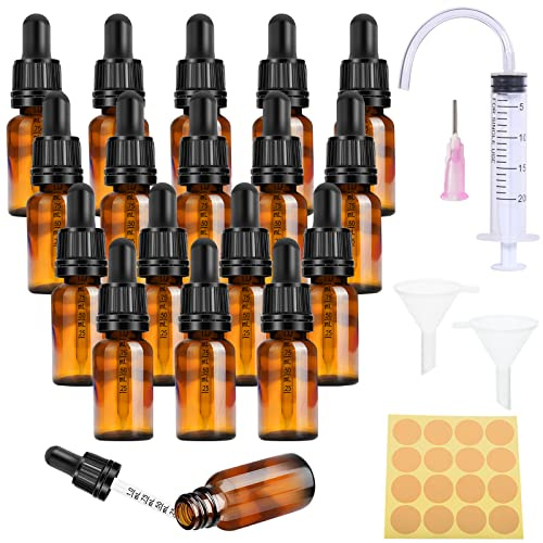 Pipettenflasche 10ml 18 Stk Tropfflasche Flasche mit Pipette Kleine Braunglas Sprühflasche Dropper Bottle Tropfpipette Glasfläschchen mit 5 Hilfsmitteln für ätherische Öle Duftstoffe Apothekerflasche