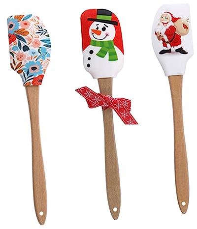 Toyvian 3pezzi Spatole Natalizie in Silicone Con Manico in Legno Di Faggio Raschietti Impasto e Spatole Per Dolci Sicure e Facili Da Pulire Per Cucina Festiva