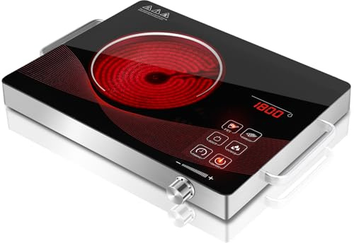 GRACEALL Infraröd spis för bänkskiva, 2200 Watt bärbar elektrisk spis för matlagning med enkel brännarspis, kompakt värmeplatta för kök, knappkontroll med timer