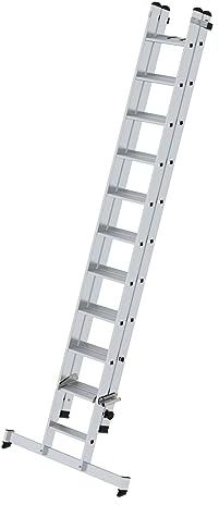 PROREGAL Stufen-Schiebeleiter 2-teilig mit nivello®-Traverse 1x11 + 1x10 Stufen | Leiter, Teleskopleiter, Trittleiter, Bockleiter, Sprossen-Doppelleiter