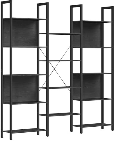 VASAGLE Bokhylla, bokhylla med 14 hyllor, metallram, hyllenhet för vardagsrum, hemmakontor, industriell stil, 24 x 158 x 166 cm, ebenholts svart och bläck svart LLS107B56