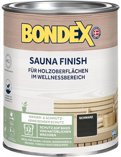 Bondex Sauna Finish Schwarz 1 L für 12 m² | Wasser- und schmutzabweisend | Schutz auf Basis von natürlichen Wachsen | Kein Ausdünsten oder Abfärben | Seidenmatt | Holzpflege | Holzwachs