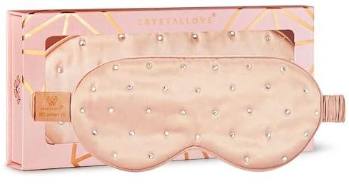 CRYSTALLOVE Augenband aus Seide - Rosegold - Schlafbrille mit Kristallen - für Damen - Verstellbare Schlafmaske - bequem & weich - Nachtschlaf - Augenmaske - Reisen