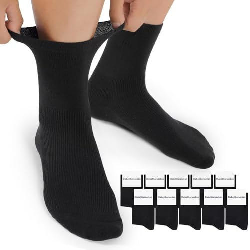 Mowenti Chaussettes Diabétiques Homme Femme Sans Elastique Sans Couture Amples Socquettes Classiques Diabetique Chaussette en Coton Extra Large 43-46 Noir 10 Paires
