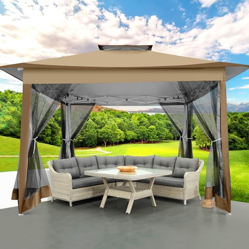 COBIZI Faltpavillon 3x3 Wasserdicht Stabil Winterfest, Garten Pavillon partyzelt mit 4 Seitenteilen und 4 Sandsäcke，Dunkelbraun