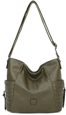OBC Damen Tasche Shopper Schultertasche Umhängetasche Crossbody Henkeltasche Crossover Beuteltasche Handtasche Hobo Bag Reise Kunst-Leder Olivgrün