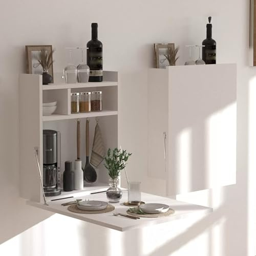 Nordivo Wandklapptisch Aus Holz,Klapptisch Wand,Wandtisch Klappbar,Wandklapptisch Mit Stauraum,Platzsparender,Schreibtisch Klappbar Wand,Klapptisch,Kleiner Klapptisch,Schreibtisch Klappbar(White)