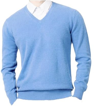 REHJJDFD Cashmere Cotton Blended V-Neck Men's Pullover Sweater - Warm Knitted Jumper