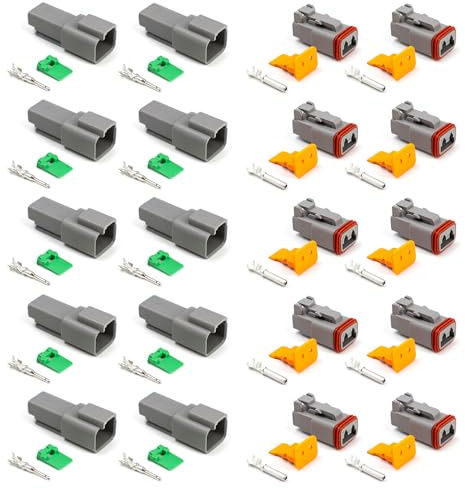 Elecbee 10 Coppie DT Connettore 2 Poli, per Deutsch Connettore Set, Connettori Elettrici Impermeabili, Connettori per Cavi Automobilistici, Connettore Spina per Moto Scooter Auto Camion Barche