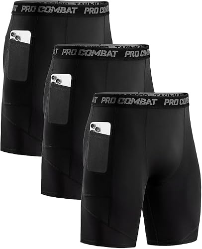 Niksa 1-pack kompressionsshorts för män, sportkalsonger, snabbtorkande löparbyxor, män, korta med mobiltelefonficka, Svart (3-pack), XXL