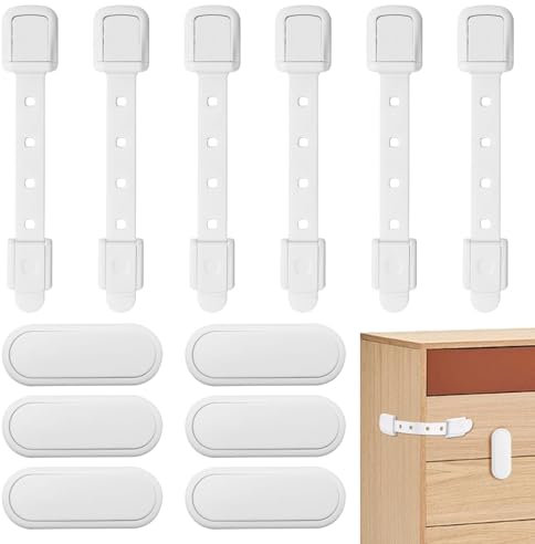 Cyiecweu Kindersicherung Schrank, 12 Stück Selbstklebend Schranksicherung Baby, Verstellbar Extra Starker Schubladensicherung Baby, Kühlschrank Schloss für Möbel Küche, 2 Typen Fenstersicherung Kinder