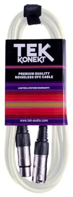 Premium XLR Cable for a Clear Audio Signal with Balanced Male to Female Microphone Lead, plus Cable Tie, for professional DJ, stage and studio (White, 10m)