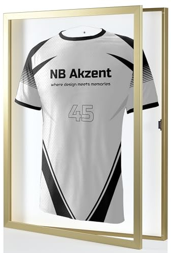 NB Akzent Trikotrahmen mit Drehtür | Gold-Weiß | 70x90 cm Objektrahmen | Magnetischer Verschluss, Schneller Trikotwechsel, UV-Schütz, einfache Montage, Trikot Rahmen
