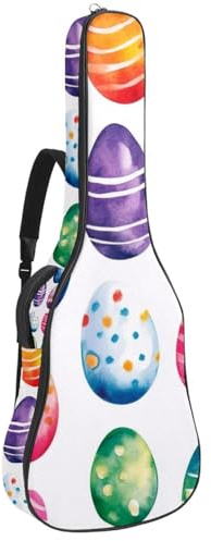 Gitarrentasche mit farbigen Ostereiern, nahtloses Muster, gepolsterte Tasche für Akustikgitarre, Rucksack mit verstellbaren Schultergurttaschen, Mehrfarbig 04, 42.9x16.9x4.7 in, Lässiger Tagesrucksack