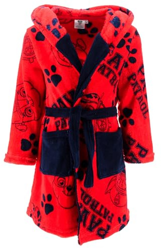 PAW PATROL Bademantel mit Kapuze | Kinder | Geschenke für Jungen | Chase, Marshall und Rubble | Badeponcho Kinder | Handtuch | Morgenmantel kuschelig (DE/NL/SE/PL, Numerisch, 110, Regular, Rot)