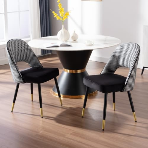 Ya-Home Juego de 2 Silla de Comedor Silla Cocina Terciopelo, Negro | Terciopelo, Patas Metálicas, Cojin Grueso, Respaldo Hueco, Para Hogar/Restaurante, Fusión retro escandinava, MAX 113KG